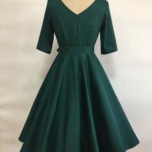 Robe trapèze en coton de haute qualité, robe de noël, robe de vacances, robe en coton vert chasseur image 3