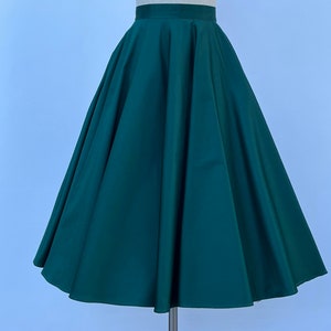 1950s  Quality Cotton Midi Full Circle Swing skirt pockets in Hunter Green Custom made christmas  #110 Betty