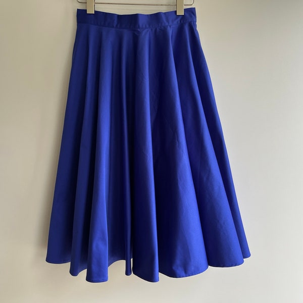 1950s  High Quality Cotton Midi Full Circle Swing skirt  In Royal Blue with pockets Betty #9