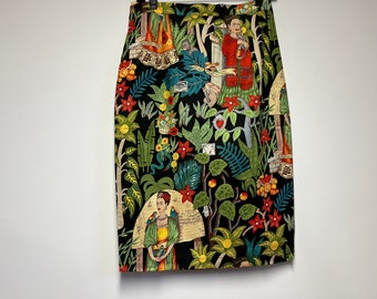 Frida Print Pin up Midi Pencil Wiggle  skirt 50s   unique