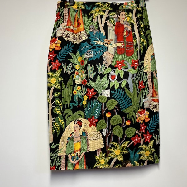 Frida Print Pin up Midi Pencil Wiggle  skirt 50s   unique