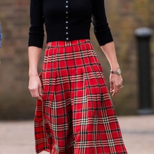 Kate Middleton  inspired red tartan plaid Pleat skirt christmas custom made