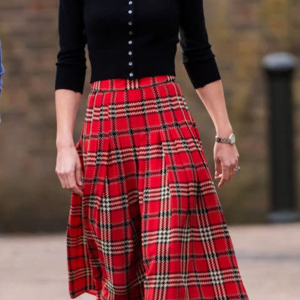 Kate Middleton  inspired red tartan plaid Pleat skirt christmas custom made