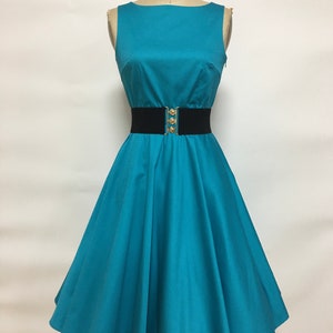 Vintage Inspired dress   Swing Dress Holiday  Hepburn Quality Cotton Satin Teal