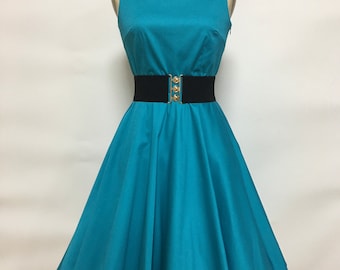 Vintage Inspired dress   Swing Dress Holiday  Hepburn Quality Cotton Satin Teal