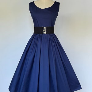 Vintage Inspired dress  Navy Blue Swing Dress Cotton Dress   Ella