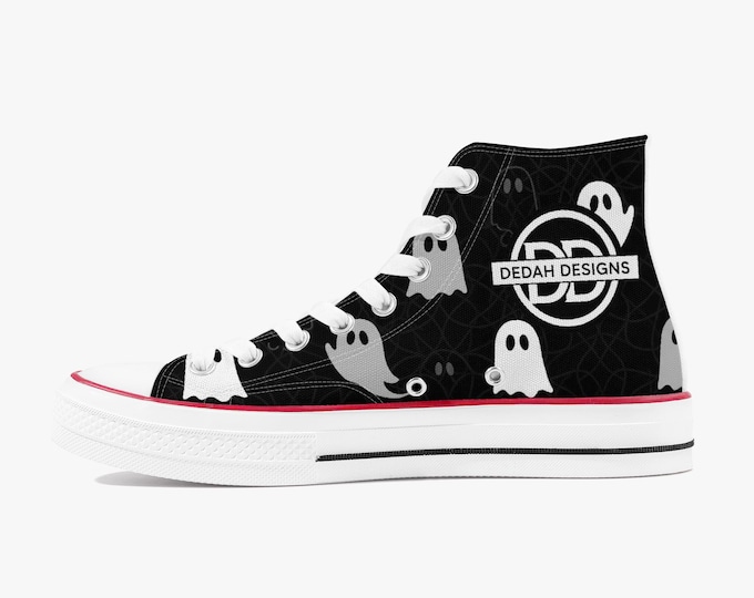 Featured listing image: Dedah 1046 White Friendly Ghost Canvas High-Top Sneakers – Unisex Halloween Streetwear Shoes