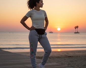 Sacred Thread Arc Jogger Pants - Women Gray Sweatpants with Colorful Design | Comfortable Drawstring Joggers