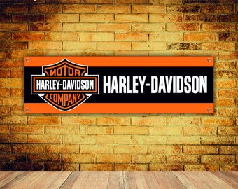 Harley-Davidson Logo Banner Vinly, Garage Sing, Office o Showroom, Flag, Racing Poster, Auto Car Shop, Garage Decor, Motorsport.