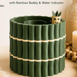 3D Printed Self-Watering Planter with Bamboo Buddy Water Indicator | Modern Indoor Plant Pot