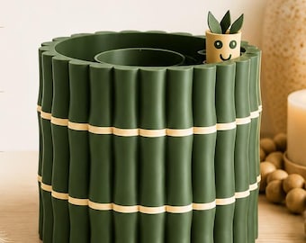 3D Printed Self-Watering Planter with Bamboo Buddy Water Indicator | Modern Indoor Plant Pot