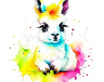 Llama Digital Art / Baby Llama's Clipart / 15 JPGs de alta calidad / Descarga digital / Arte AI / Técnica mixta / Manualidades de papel digital