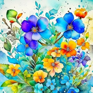 Forget Me Nots Art numérique | Clipart fleurs | 15 fichiers JPG de haute qualité | Téléchargement numérique | Technique mixte | Créations en papier | Fleur | Ne m'oubliez pas