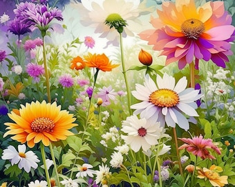 Arte digital del jardín de flores / Imágenes prediseñadas / Flores 15 JPG de alta calidad / Descarga digital / Arte AI / Técnica mixta / Artesanías de papel digital