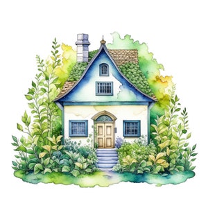 Landhaus Digitale Kunst | Häuschen Clipart | 10 hochwertige JPGs | Digitaler Download | AI-Kunst | Mischtechnik | Digitales Papier Handwerk