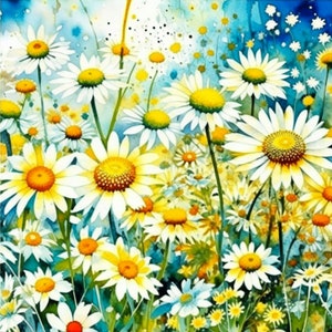 Marguerite Daisy Arte digital / Imágenes prediseñadas / 15 JPG de alta calidad / Descarga digital / Clip Art / Técnica mixta / Fabricación de tarjetas de artesanía de papel digital