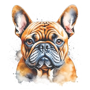 Arte digitale cane Bulldog francese / Clipart cani / 10 JPG di alta qualità / Download digitale / Arte AI / Supporti misti / Mestieri di carta digitale