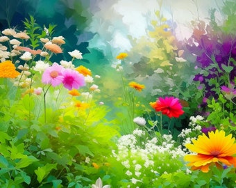 Arte digital del jardín de flores inglés salvaje / Imágenes prediseñadas / 15 JPG de alta calidad / Descarga digital / Arte AI / Técnica mixta / Artesanías de papel digital