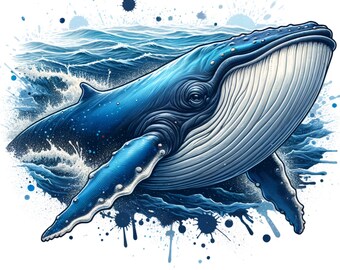 Endangered Species | Animals | Blue Whale Digital Art | Whales Clipart | 15 High Quality JPGs | AI Art | Digital Download | Paper