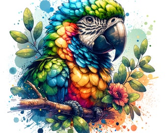 Parrot Digital Art | Birds Parrots Clipart | 15 High Quality JPGs | Digital Download | AI Art | Mixed Media | Digital Paper Crafts