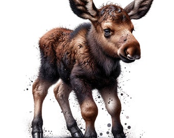 Arte digital Baby Moose / Clipart / 15 JPG de alta calidad / Descarga digital / Arte AI / Técnica mixta / Manualidades de papel digital