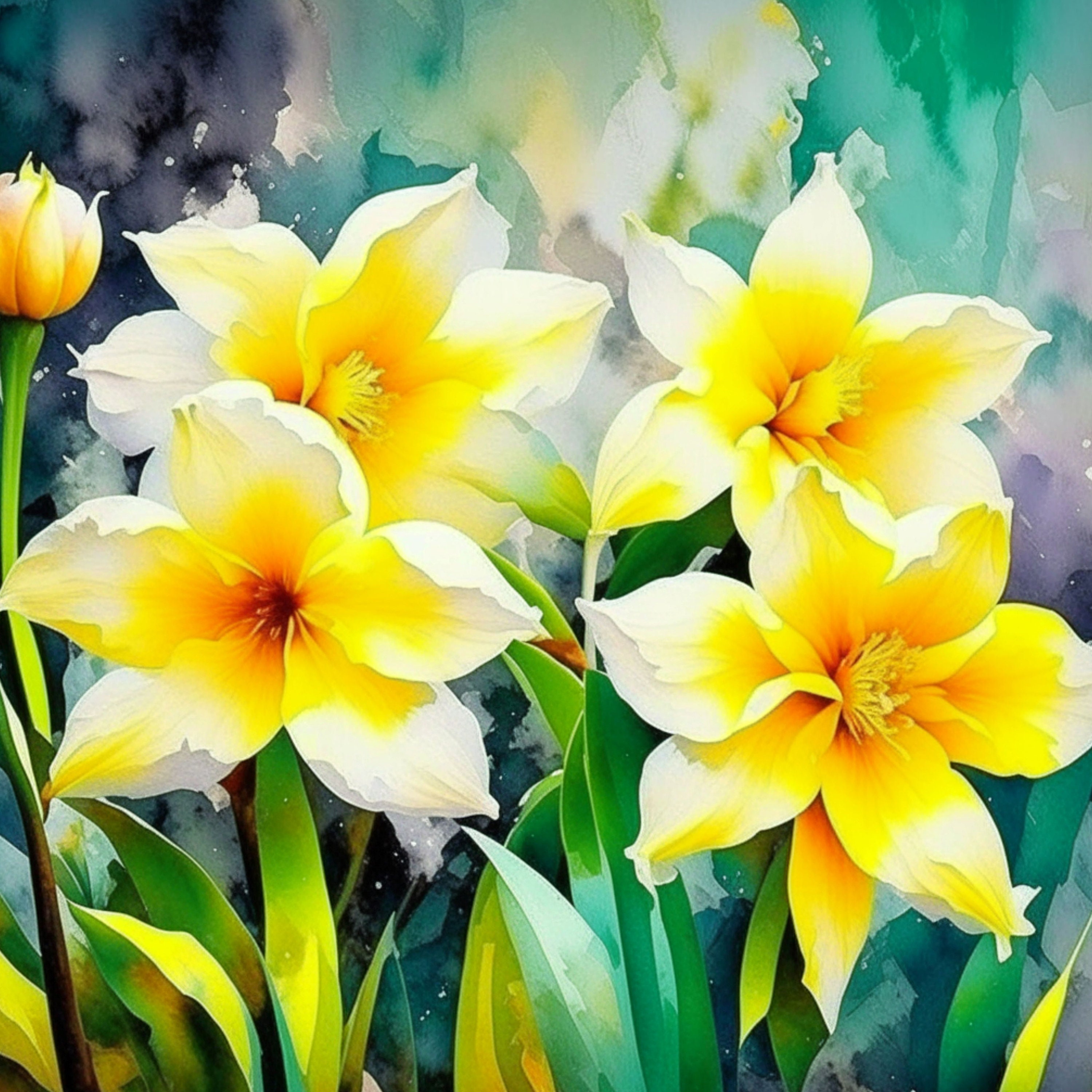 Daffodils Digital Art Flowers Clipart 15 High Quality Jpgs Digital ...