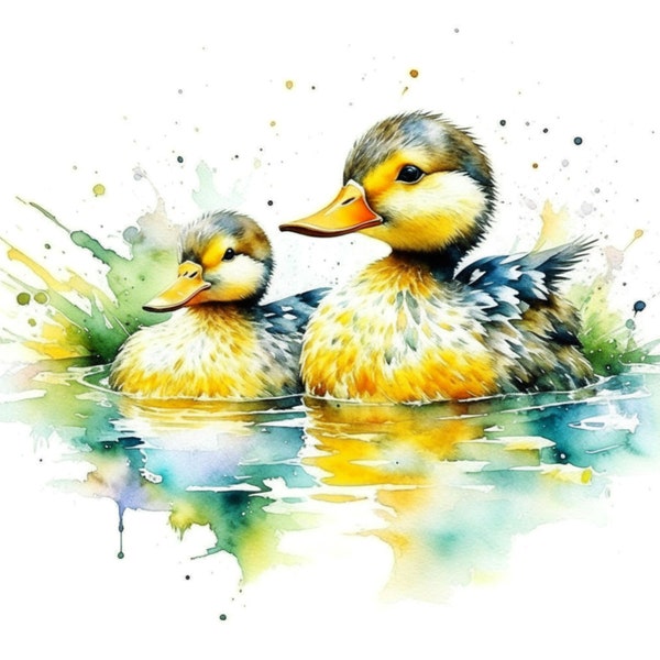 Ducklings Digital Art | Waterfowl Clipart | 15 High Quality JPGs | Digital Download | AI Art | Mixed Media | Digital Paper Crafts | Ducks