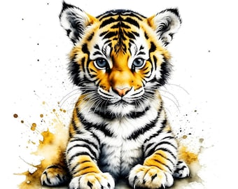 Arte digital Tiger Cub / Baby Tigers Clipart / 15 JPG de alta calidad / Descarga digital / Arte AI / Técnica mixta / Artesanías de papel digital