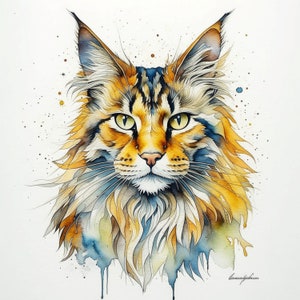 Maine Coon Chat Art numérique | Cliparts | 10 JPG de haute qualité | Téléchargement numérique | Art IA | Médias mixtes | Artisanat en papier numérique | Chats Chatons