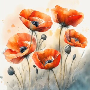 Coquelicots Art numérique | Fleurs Clipart | 10 JPG de haute qualité | Téléchargement numérique | Art IA | Médias mixtes | Artisanat en papier numérique | Coquelicot
