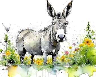 Arte digital burro / Imágenes prediseñadas / 15 JPG de alta calidad / Descarga digital / Arte AI / Técnica mixta / Artesanía de papel digital / Fabricación de tarjetas