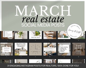 Publicaciones en redes sociales para el sector inmobiliario en marzo / Plantillas de Canva (sin texto)