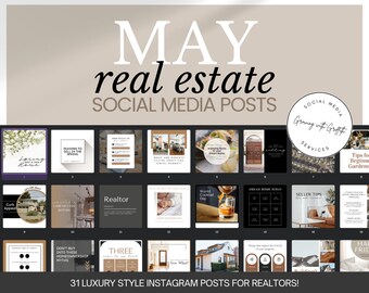 Publicaciones en redes sociales para el sector inmobiliario (Mayo) / Plantillas de marketing para agentes (Canva)