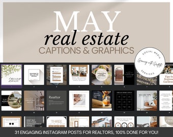 Publicaciones en redes sociales para el sector inmobiliario (mayo) / Plantillas de Canva (PDF)