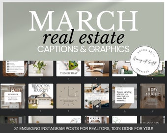 Publicaciones en redes sociales para el sector inmobiliario en marzo / Plantillas de Canva (Descarga digital)