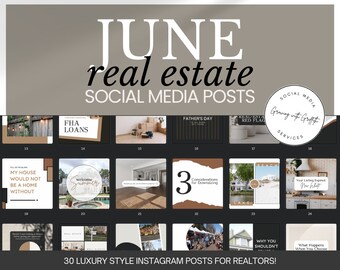 Publicaciones en redes sociales para el sector inmobiliario en junio / Plantillas de Canva (Descarga digital)