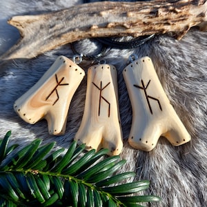 Protection Charm, Guardian, Elder Futhark Bind Runes wooden pendants, Unique handmade talismans, amulets