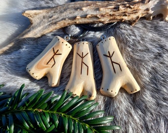 Protection Charm, Guardian, Elder Futhark Bind Runes wooden pendants, Unique handmade talismans, amulets