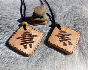 Inuit Inukshuk wooden necklace, Traveler’s guide charm, Made of Alder