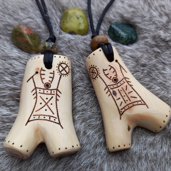 Sami shaman wooden necklace, Y-shaped, Spiritual charm, Yew