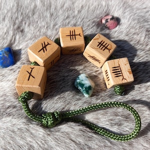 Contas de adivinhação Ogham, conjunto de 20 símbolos Ogham em 5 contas de madeira, faia