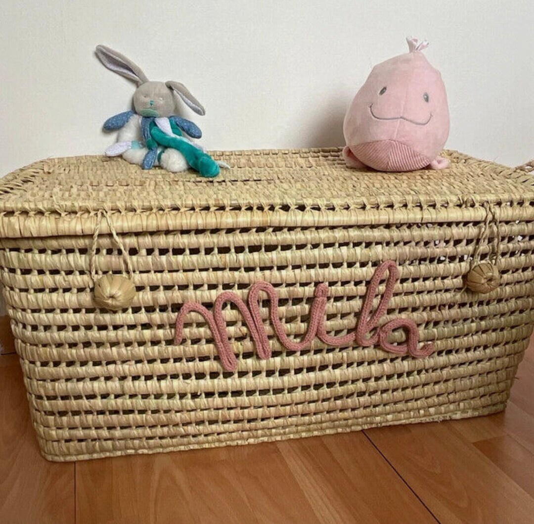 Woven Wicker Toy Box Rattan Palm Storage Trunk and Storage Basket