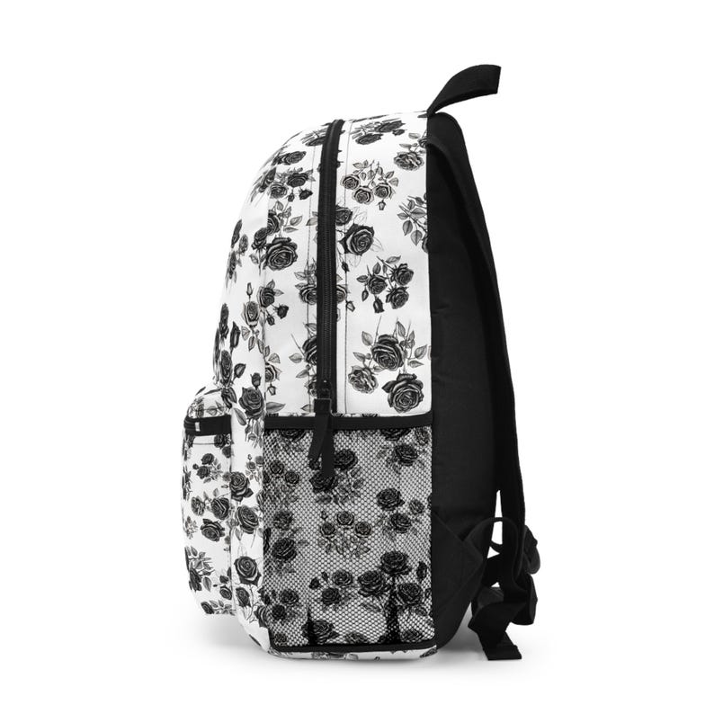 Dark Floral Backpack, Gothic Roses Backpack, White and Black Floral Bag ...