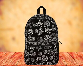 Gothic Floral Backpack, Dark Academia Backpack, Vintage Style, Dark Cottagecore Dark Academia Floral Backpack: Vegan Leather Cottagecore Bag  main image 4