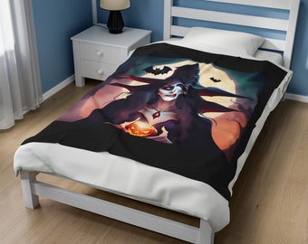Scary witch Halloween Plush Blanket, Halloween throw, Spooky Halloween Blanket, Halloween Decor, Witch Decorations, Fall Blanket
