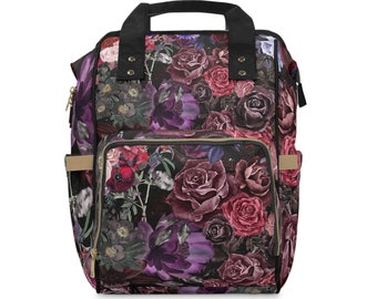 Gothic Floral Backpack, Dark Academia Backpack, Vintage Style, Dark Cottagecore Dark Academia Floral Backpack: Vegan Leather Cottagecore Bag  main image 3