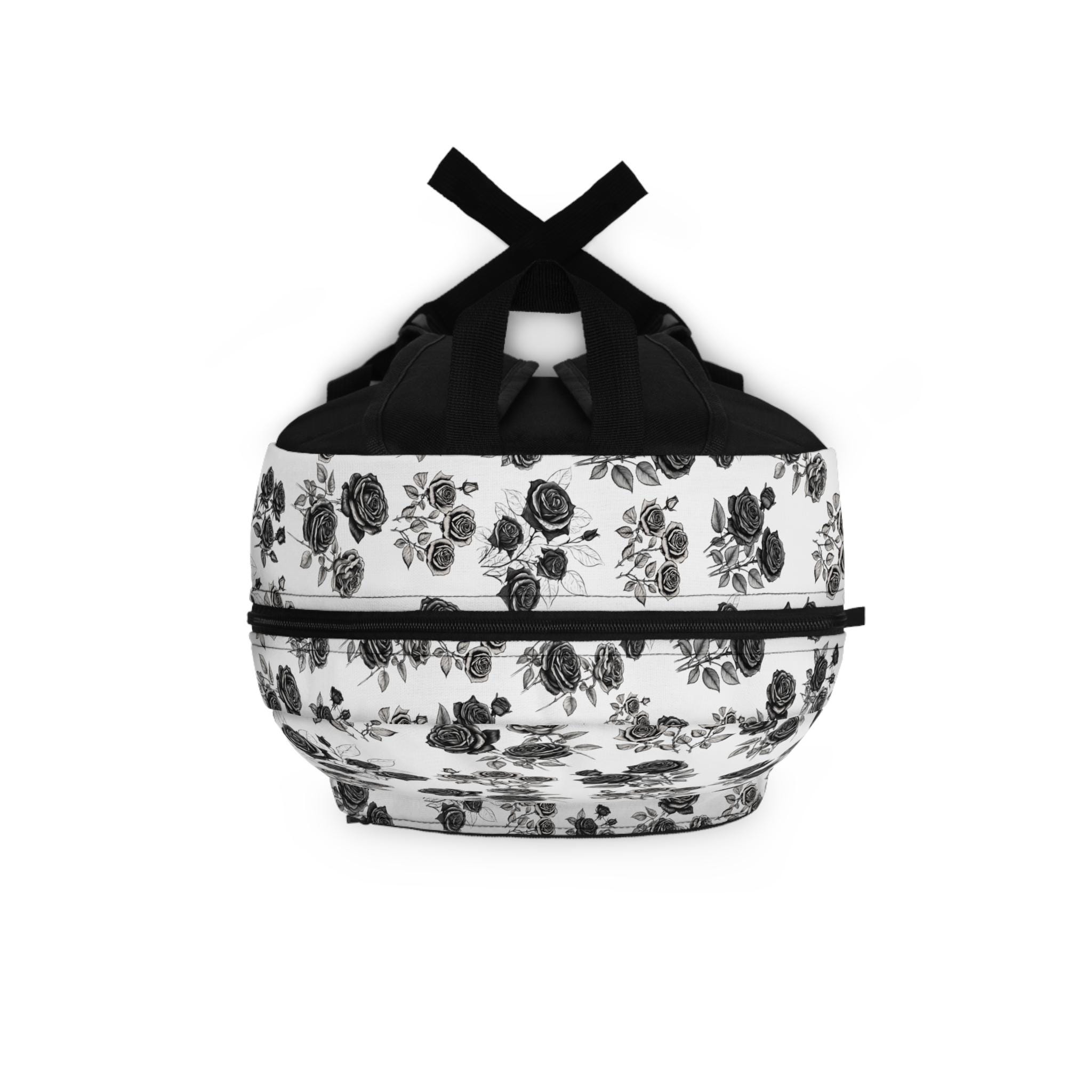Dark Floral Backpack, Gothic Roses Backpack, White and Black Floral Bag ...