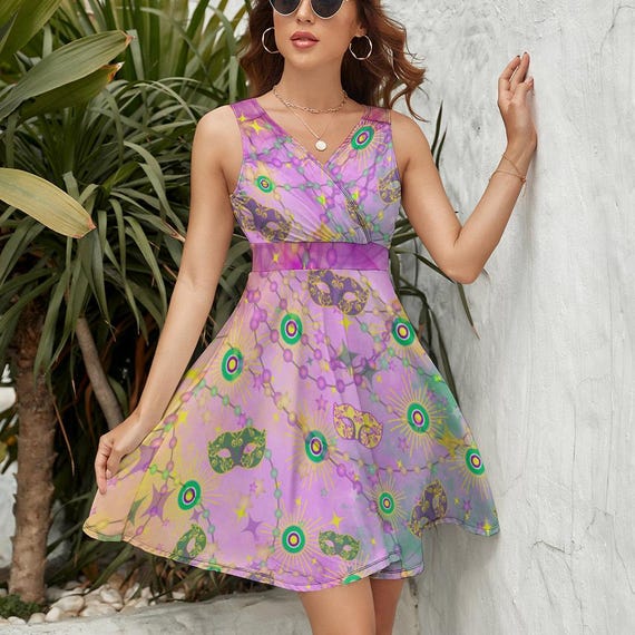 Mardi Gras Dress, Mardi Gras Woman Dresses, Purple yellow and Green Dress, New Orleans Sleeveless Dress, Parade Dress, Fat Tuesday dress Mardi Gras Dress, Mardi Gras Woman Dresses, Purple yellow and Green Dress, New Orleans Sleeveless Dress, Parade Dress, Fat Tuesday dress