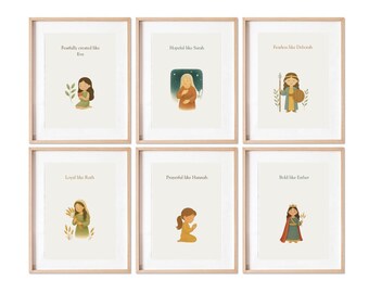 Bibel Frauen Art Prints - Inspirierende Christliche Kinderzimmer Dekoration (Digitaler Download) | 7er Set|