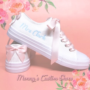 Custom Bridal Canvas Shoes | Personalised Wedding Trainers | Customised Wedding Pumps | Bride Sneakers | No Pearls | No Crystals | Bows